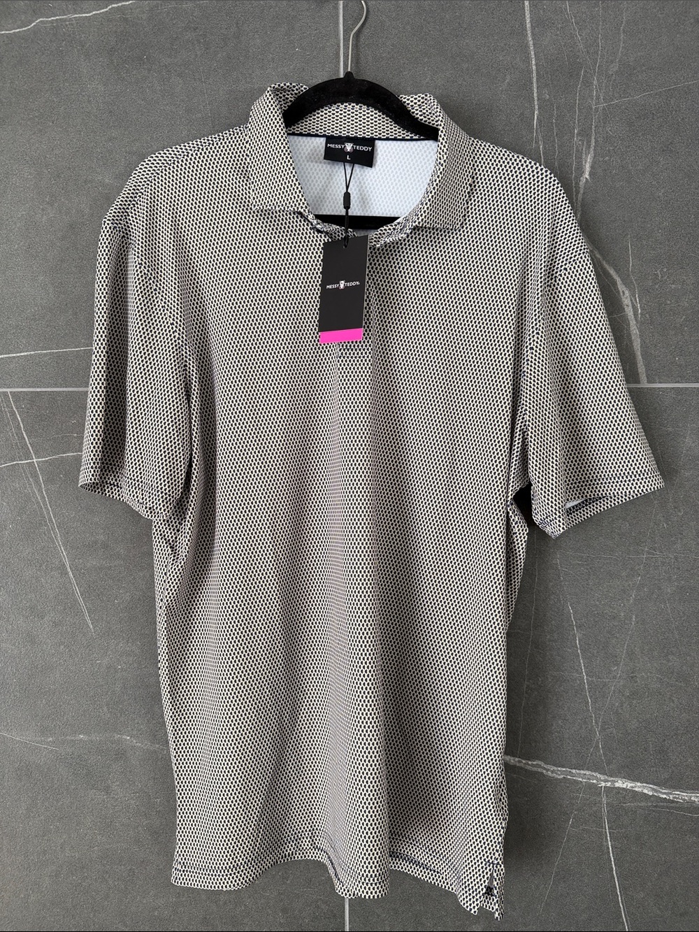 Messy Teddy Micro-Pattern Performance Polo - Men’s Large - Brand New